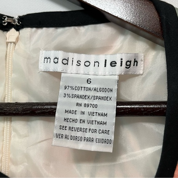 MADISON LEIGH Abstract Floral Sheath Dress Size 6 Belted Midi Stretch Cap Sleeve - Picture 10 of 13